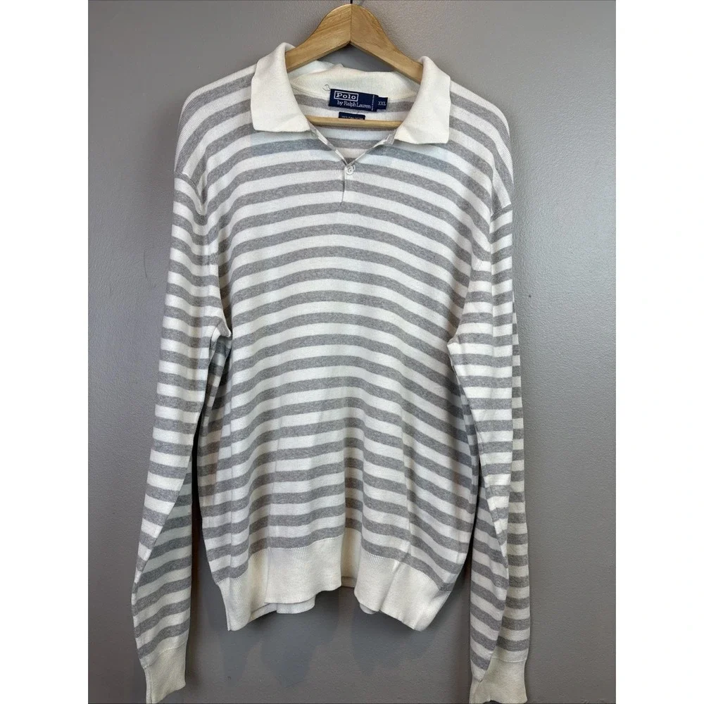Polo Ralph Lauren Long Sleeved‎ Striped Sweater 2XL Pima Cotton Rugby Old Money